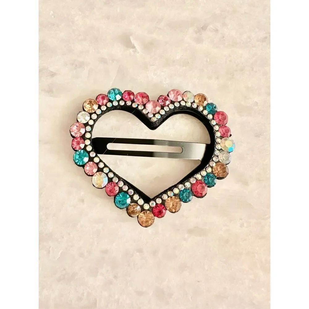Rainbow rhinestone sparkly valentine heart hair clip